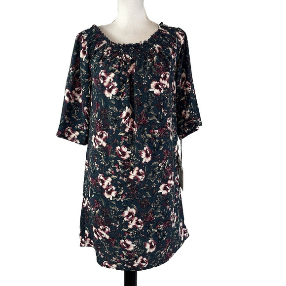 Spirit of Grace Dress size Small Black Berry Floral Teal Stretch Smocked Knee - Picture 1 of 11